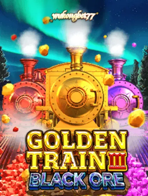 Tampilan visual slot Golden Train III: Black Ore dengan latar belakang ngarai dan lokomotif.